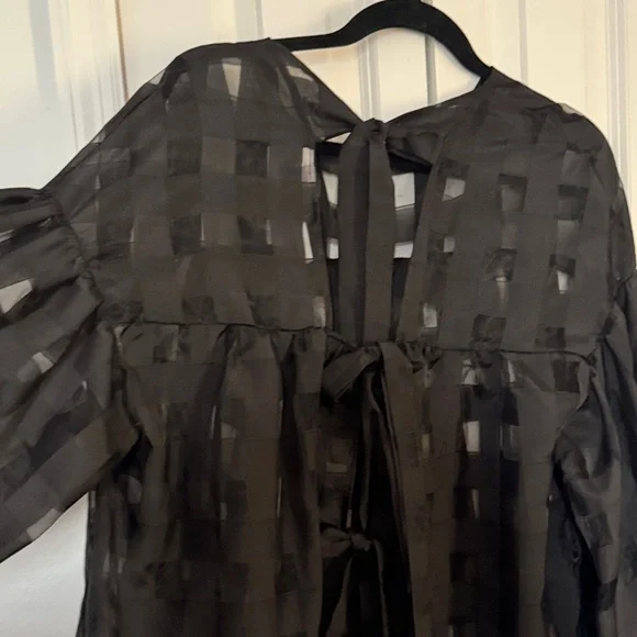 ASOS Black Sheer Blouse with Check Pattern - Picture 3 of 4